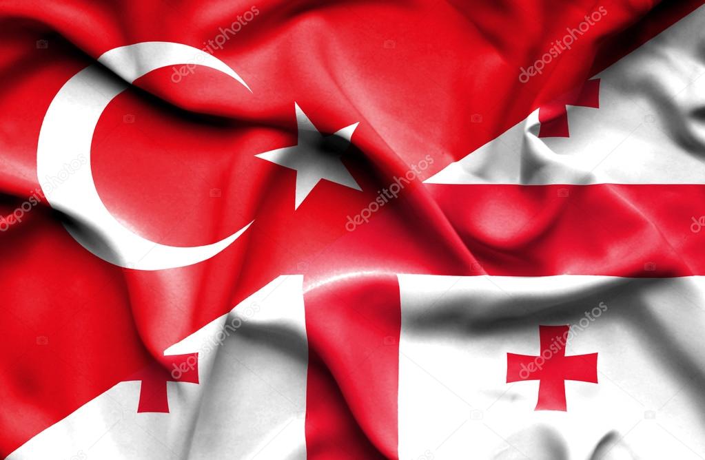 Waving flag of Georgia and  Turkey