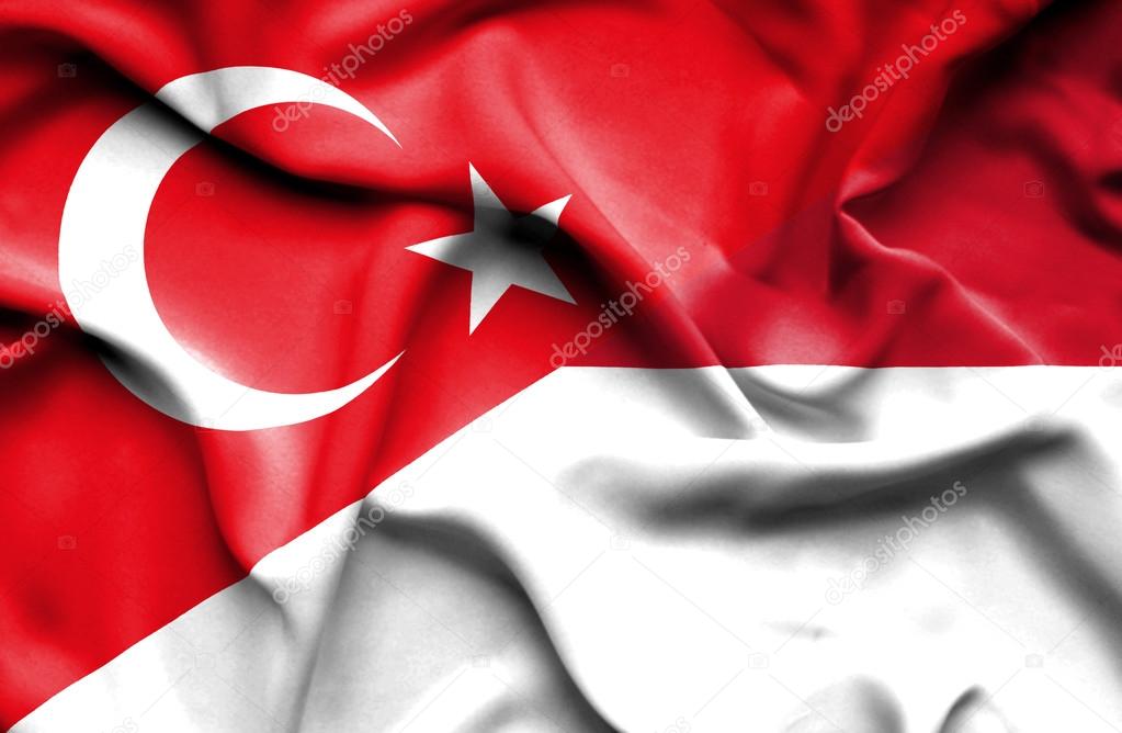 Waving flag of Indonesia and Turkey