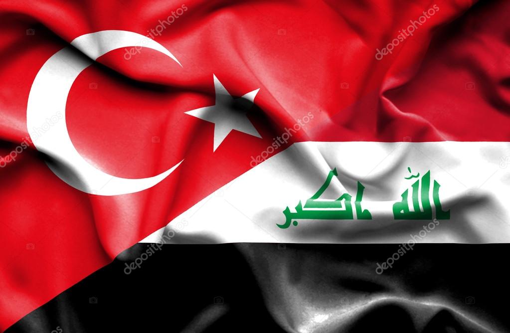 Waving flag of Iraq and Turkey