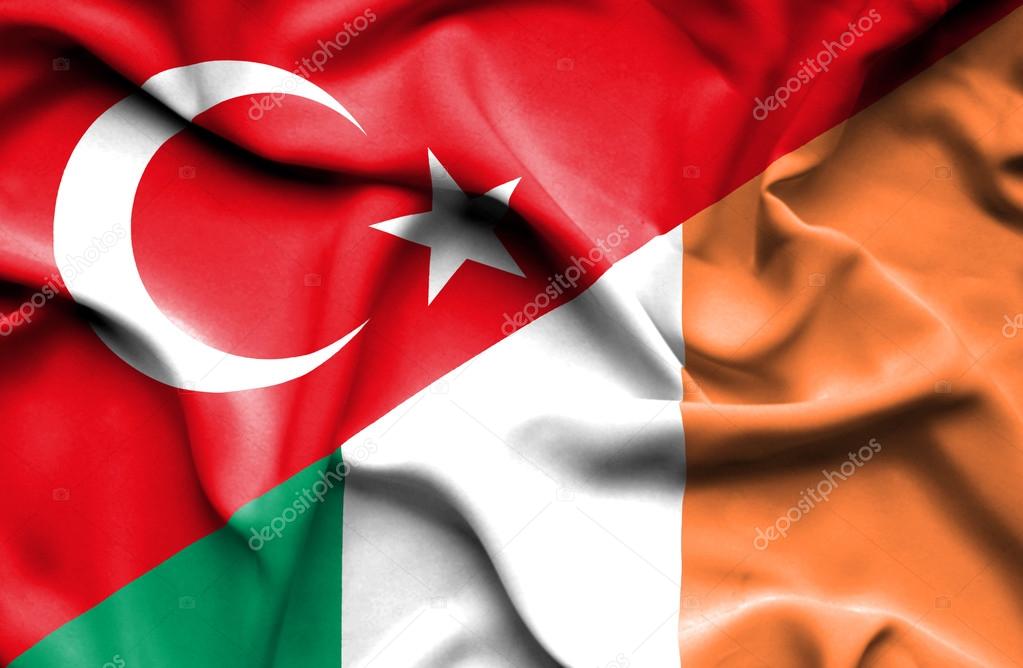 Waving flag of Ireland and Turkey