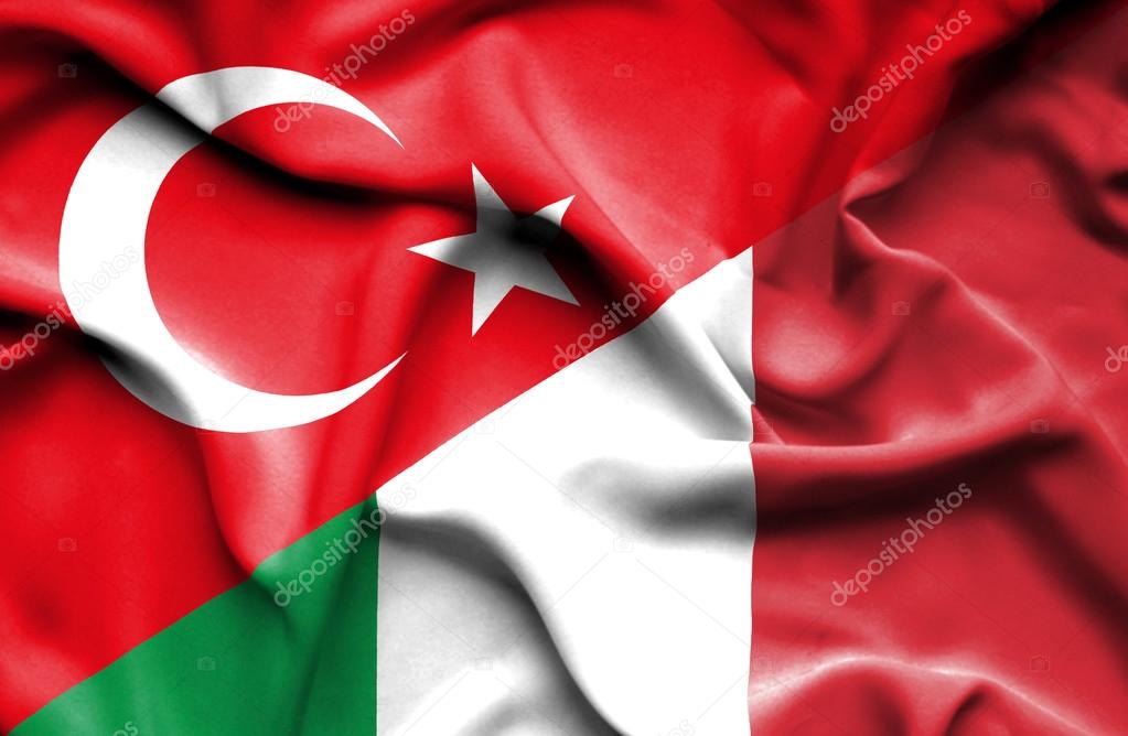 Waving flag of Italy and Turkey