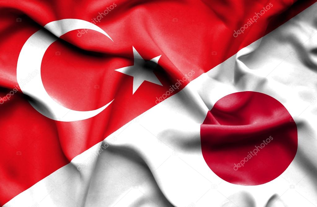 Waving flag of Japan and Turkey