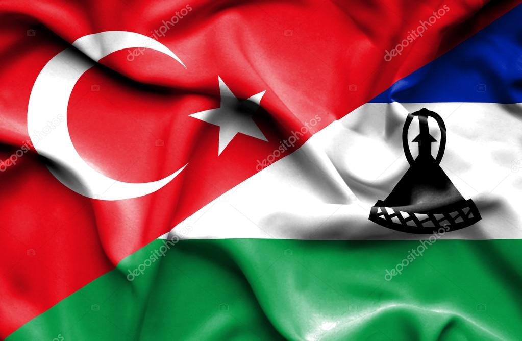 Waving flag of Lesotho and Turkey