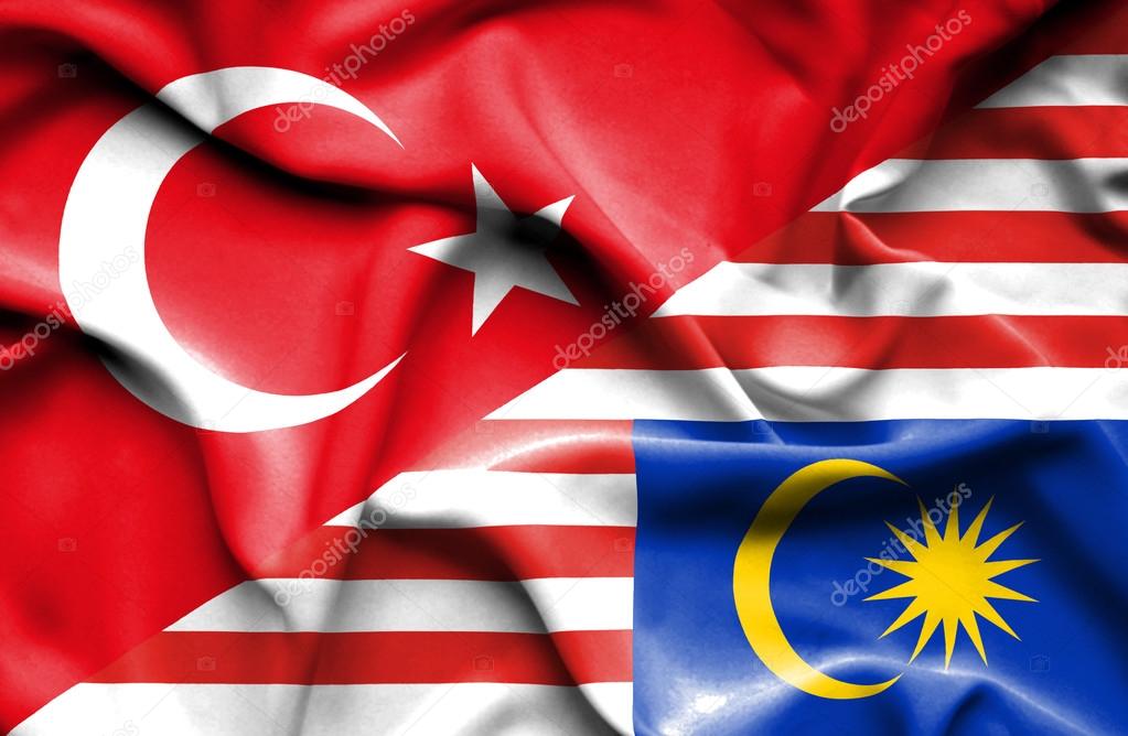 Waving flag of Malaysia and Turkey