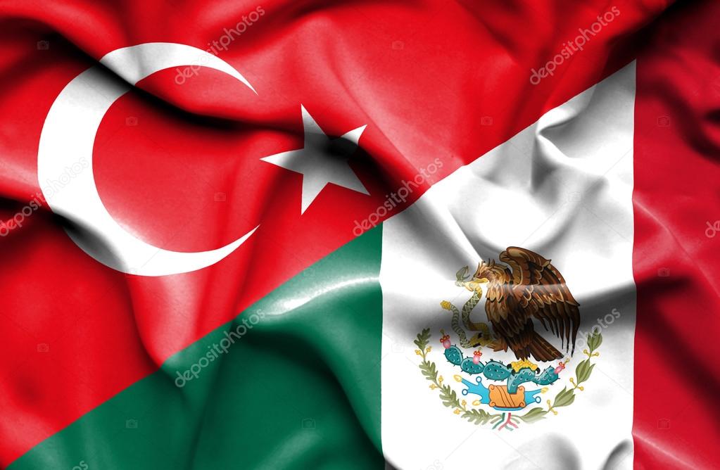 Waving flag of Mexico and Turkey