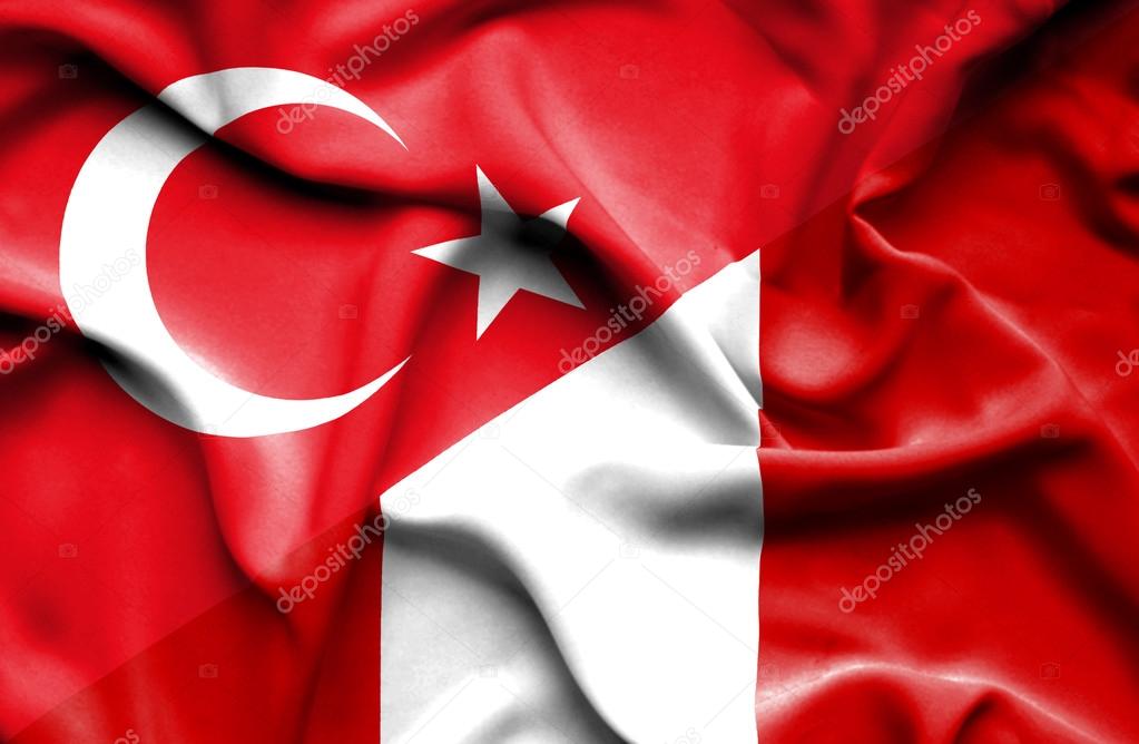 Waving flag of Peru and  Turkey