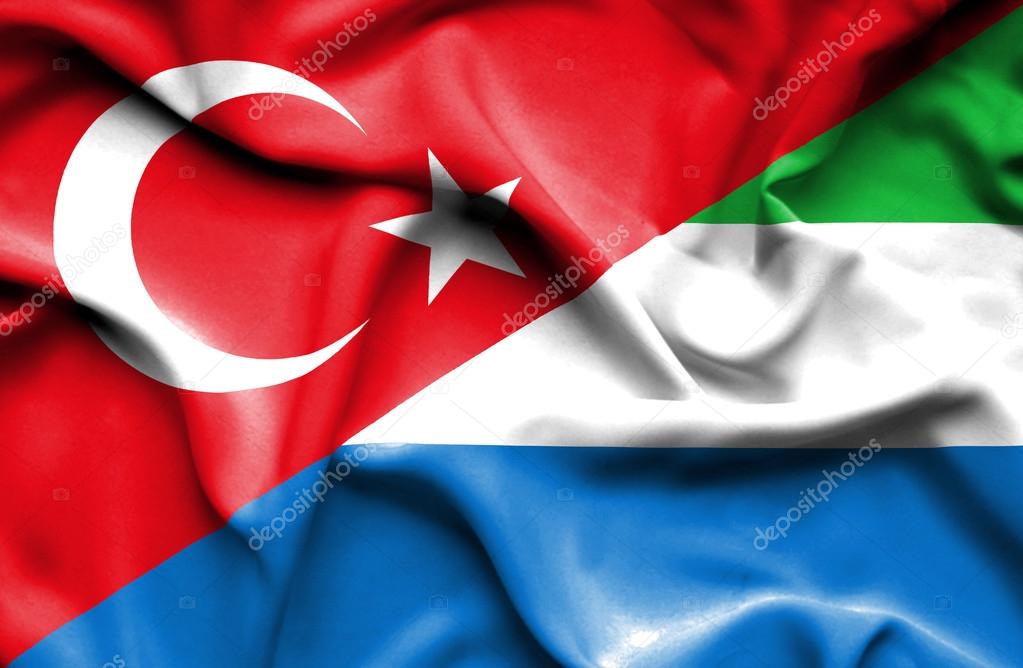 Waving flag of Sierra Leone and Turkey
