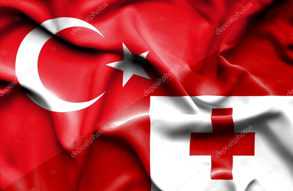 Waving flag of Tonga and Turkey