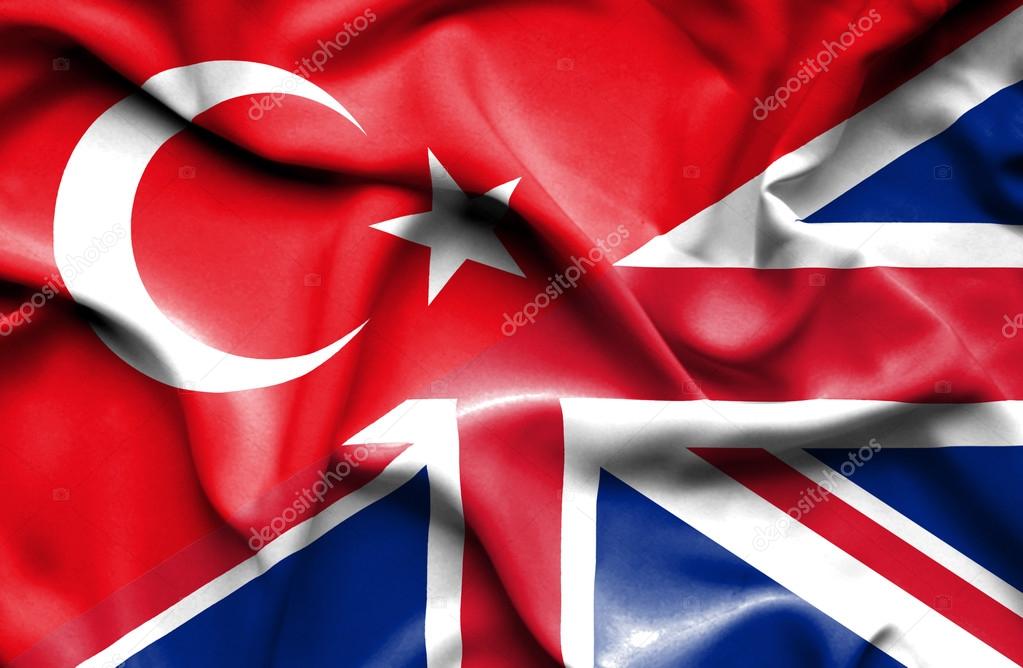 Waving flag of United Kingdon and Turkey