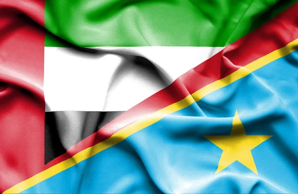 Waving flag of Congo Democratic Republic and United Arab Emirate — Stock Photo, Image