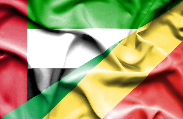 Waving flag of Congo Republic and United Arab Emirates — Stock Photo, Image