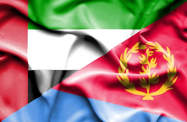 Waving flag of Eritrea and United Arab Emirates — Stock Photo, Image