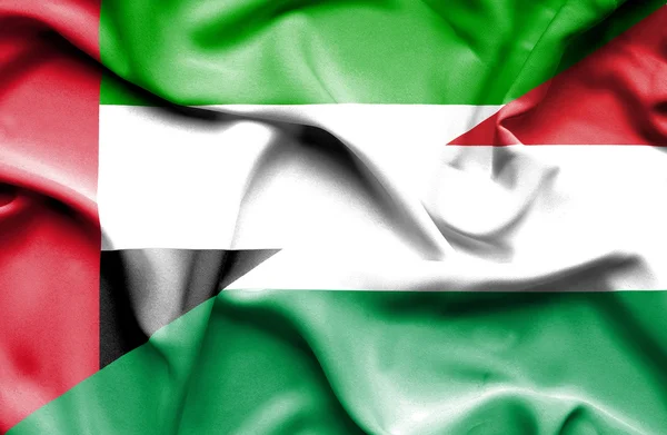 Waving flag of Hungary and United Arab Emirates — Stock Photo, Image