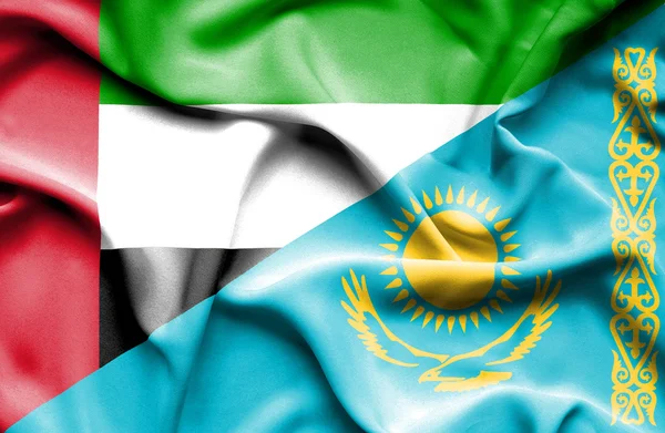 Waving flag of Kazakhstan and United Arab Emirates — Stock Photo, Image