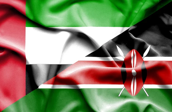 Bandeira acenando de Quênia e Emirados Árabes Unidos — Fotografia de Stock