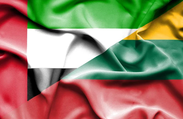 Litvanya ve Birleşik Arap Emirlikleri bayrağı sallayarak — Stok fotoğraf