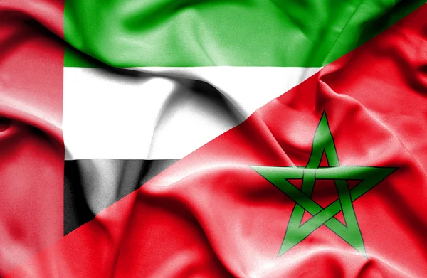Bandeira acenando de Marrocos e Emirados Árabes Unidos — Fotografia de Stock