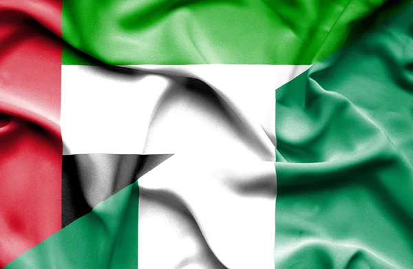 Κουνώντας τη σημαία της Νιγηρίας και Ηνωμένα Αραβικά Εμιράτα — Φωτογραφία Αρχείου