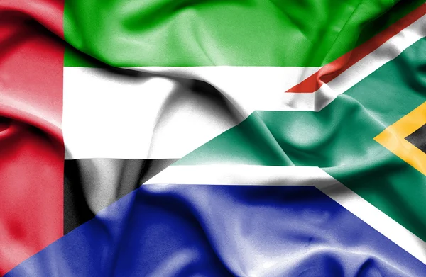 Waving flag of South Africa and United Arab Emirates — Stock Photo, Image