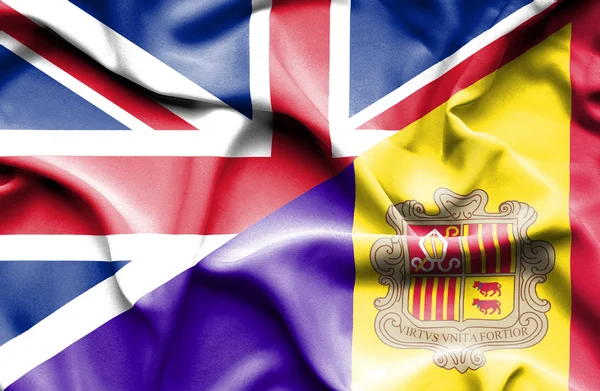 Bandiera sventolante di Andorra e Gran Bretagna — Foto Stock