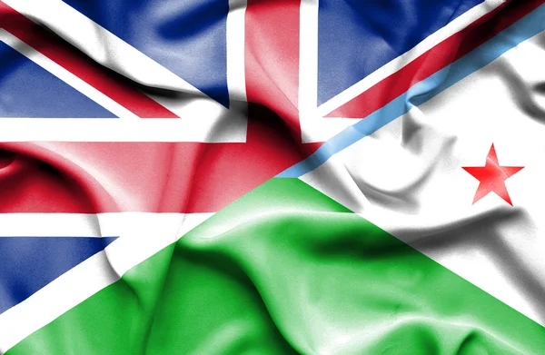 Wapperende vlag van dijbouti en Groot-Brittannië — Stockfoto