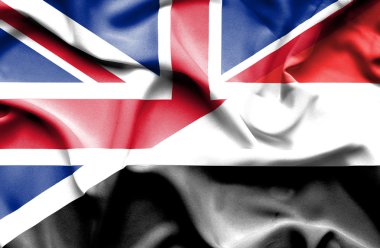 yemen ve Büyük Britanya bayrağı sallayarak