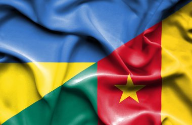 Waving flag of Cameroon and Ukraine