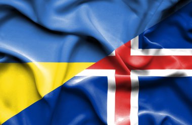 Waving flag of Iceland and Ukraine
