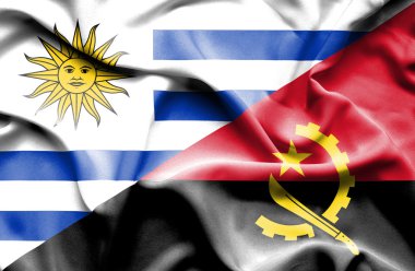Waving flag of Angola and Uruguay