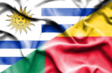 Waving flag of Benin and Uruguay