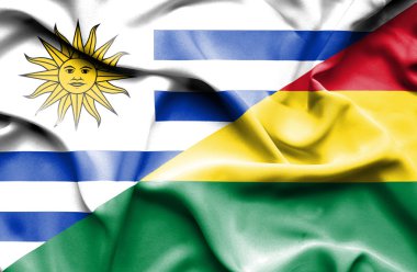 Waving flag of Bolivia and Uruguay