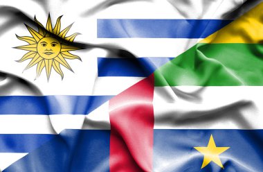 Waving flag of Central African Republic and Uruguay