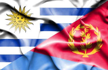 Waving flag of Eritrea and Uruguay