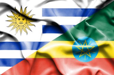 Waving flag of Ethiopia and Uruguay