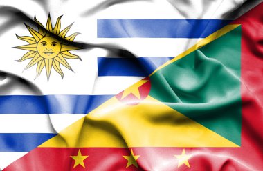 Waving flag of Guernsey and Uruguay