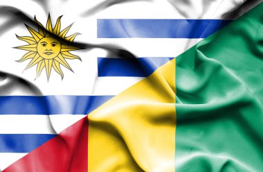 Waving flag of Guinea and Uruguay