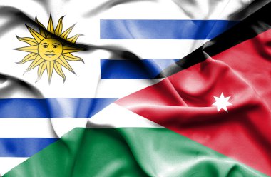 Waving flag of Jordan and Uruguay