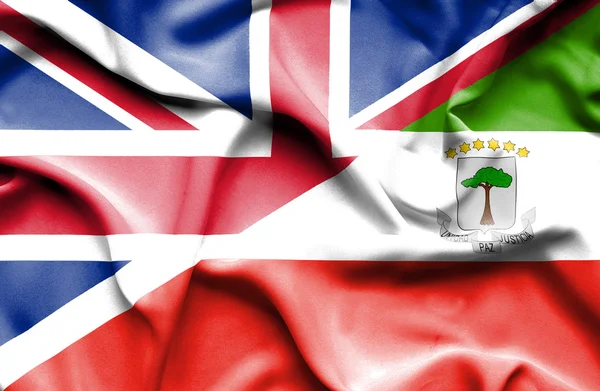 Waving flag of Equatorial Giuinea and Great Britain — Stock Photo, Image