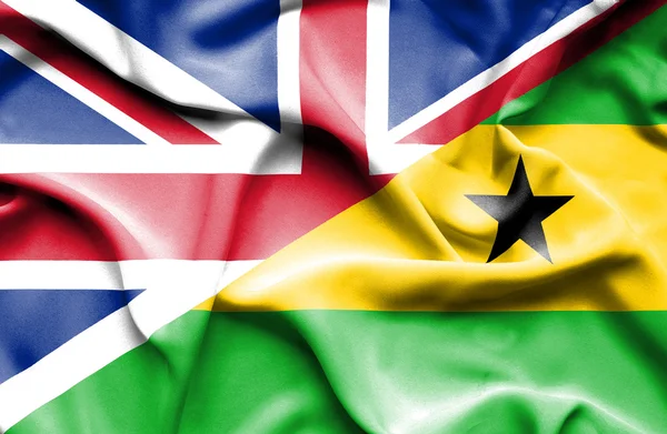 Waving flag of Sao Tome and Principe and Great Britain — Stock Photo, Image