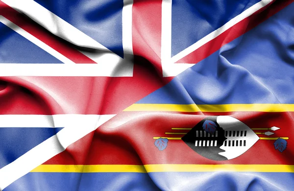 Swazliand 和英国那飘扬的旗帜 — 图库照片