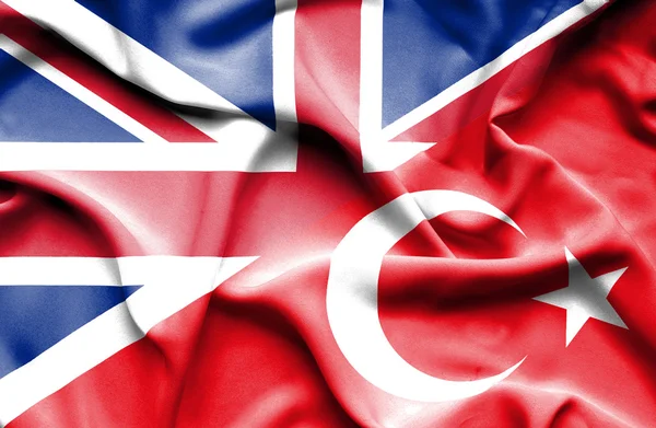 Waving flag of Turkey and Great Britain