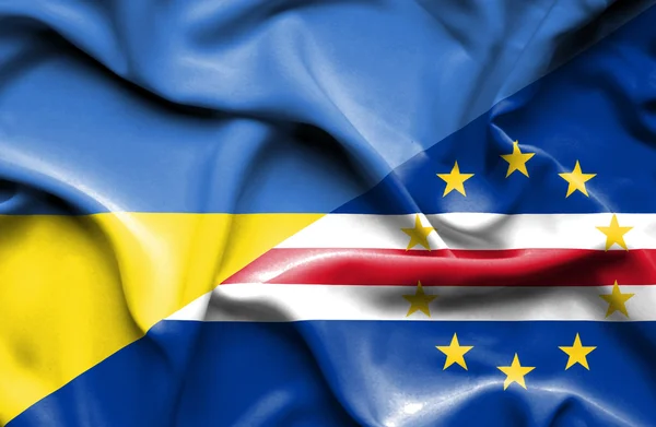 Waving flag of Cape Verde and Ukraine — Stok fotoğraf