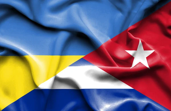 Waving flag of Cuba and Ukraine — ストック写真