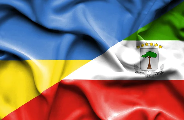 Waving flag of Equatorial Giuinea and Ukraine — Stockfoto