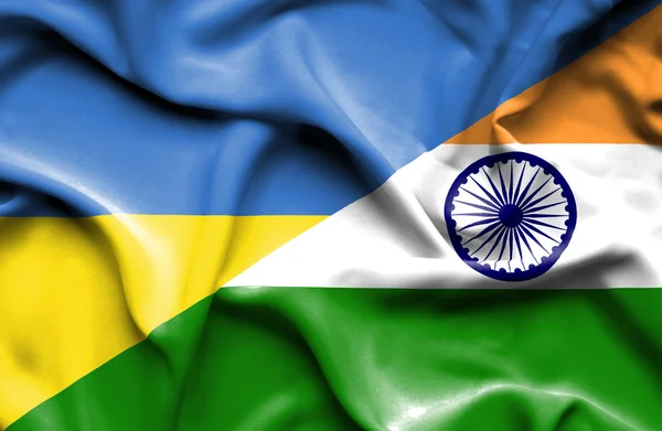 Waving flag of India and Ukraine — Stockfoto