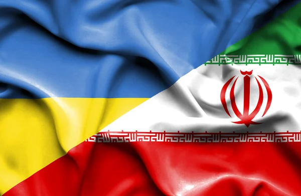 Waving flag of Iran and Ukraine — Zdjęcie stockowe