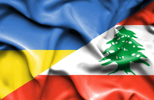 Bandeira acenando do Líbano e da Ucrânia — Fotografia de Stock