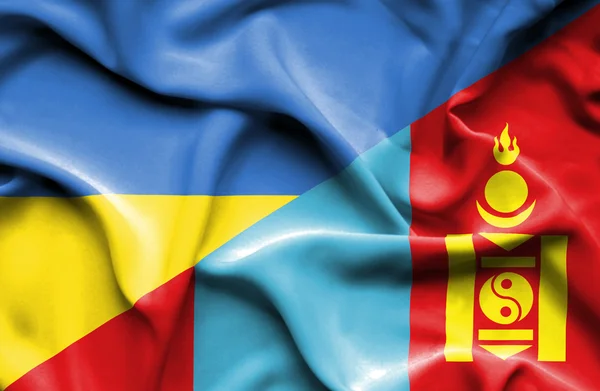 Waving flag of Mongolia and Ukraine — Stock fotografie