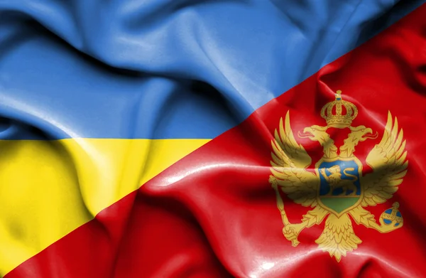 Waving flag of Montenegro and Ukraine — Stok fotoğraf