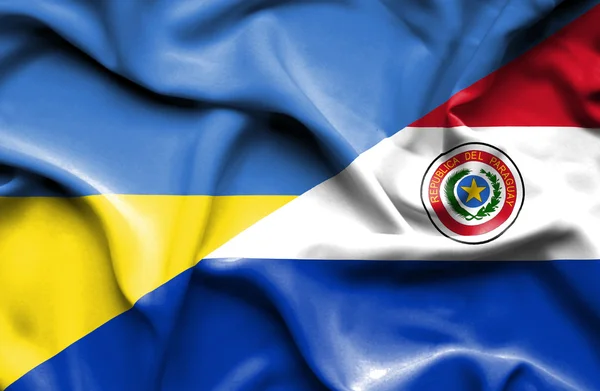 Bandeira ondulante do Paraguai e da Ucrânia — Fotografia de Stock